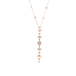 CRESCENT GOLD BLUE DIAMOND LARIAT NECKLACE