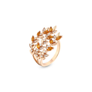 WHEAT 3 LEAF GOLD DIAMOND CITRINE RING