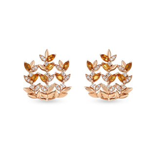 WHEAT 3 LEAF GOLD DIAMOND CITRINE EARRINGS