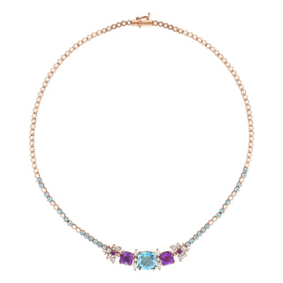 QUEEN BEE ARINNA GOLD DIAMOND BLUE TOPAZ CHOKER