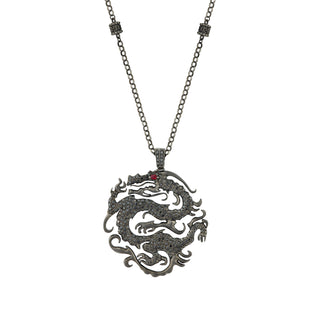DRAGON SILVER BLACK DIAMOND RUBY STATEMANT NECKLACE