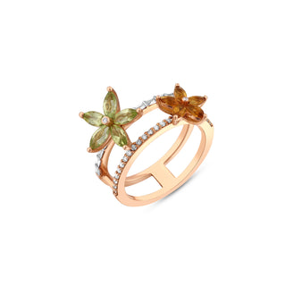 APPLE SEED POMANO 18K GOLD DIAMOND PERIDOT RING