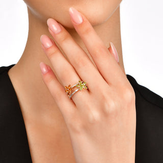 APPLE SEED POMANO 18K GOLD DIAMOND PERIDOT RING