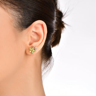 APPLE SEED POMANO GOLD DIAMOND PERIDOT EARRINGS