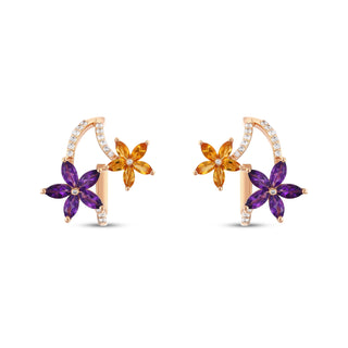 APPLE SEED POMANO JOY BOUQUET GOLD DIAMOND AMETHYST EARRINGS