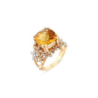 APPLE SEED TARA CITRINE GOLD DIAMOND RING