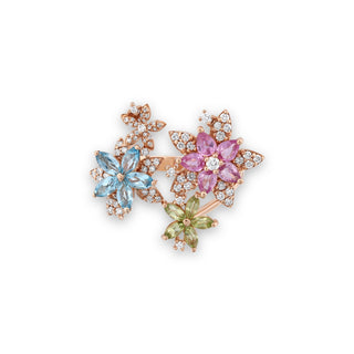 APPLE SEED ALLURE GOLD DIAMOND BLUE TOPAZ PERIDOT RING