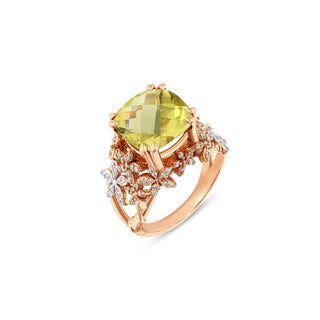 APPLE SEED TARA PERIDOT DIAMOND SOLITARE RING