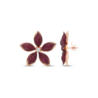 APPLE SEED TARA GOLD DIAMOND RUBY STATEMENT EARRINGS