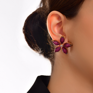 APPLE SEED TARA GOLD DIAMOND RUBY STATEMENT EARRINGS