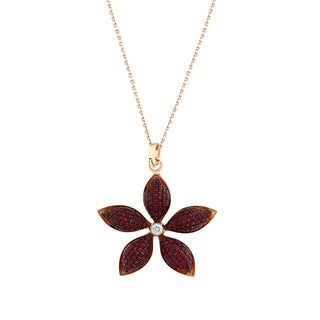 APPLE SEED TARA GOLD SOLITARE DIAMOND RUBY STATEMENT PENDANT