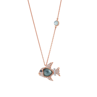 FISH GOLD DIAMOND BLUE TOPAZ NECKLACE