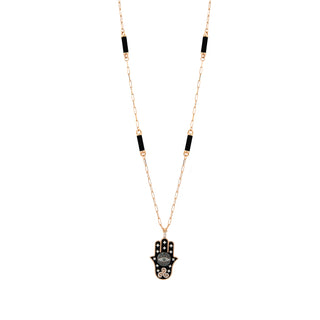 FATIMA'S HAND GOLD BLUE DIAMOND ONIX NECKLACE