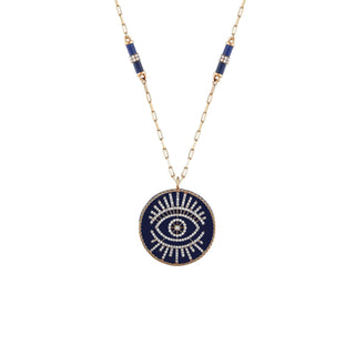 EYE LIGHT 18K GOLD DIAMOND LAPIS STATEMENT NECKLACE