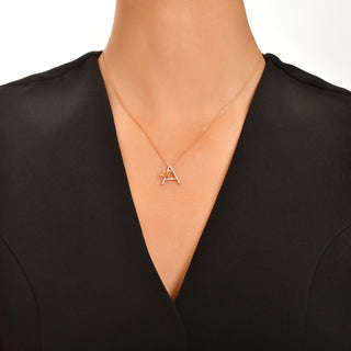 LETTER A GOLD DIAMOND CITRINE NECKLACE