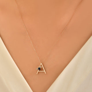 LETTER A GOLD DIAMOND SAPPHIRE NECKLACE