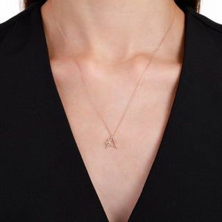 LETTER A GOLD DIAMOND PERIDOT SMALL NECKLACE