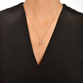 LETTER B GOLD DIAMOND CITRINE NECKLACE