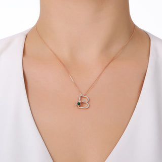 LETTER B GOLD DIAMOND EMERALD NECKLACE