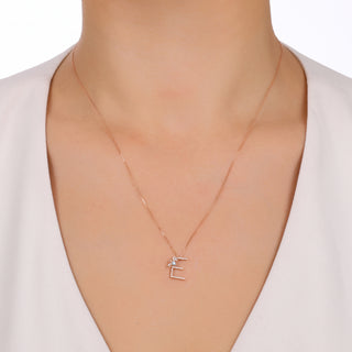 LETTER E GOLD DIAMOND BLUE TOPAZ SMALL NECKLACE