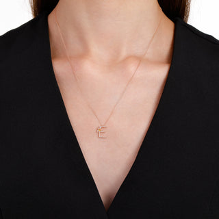 LETTER E GOLD DIAMOND CITRINE SMALL NECKLACE