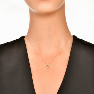 LETTER E GOLD DIAMOND SMOKY TOPAZ NECKLACE