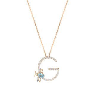 LETTER G GOLD DIAMOND BLUE TOPAZ NECKLACE