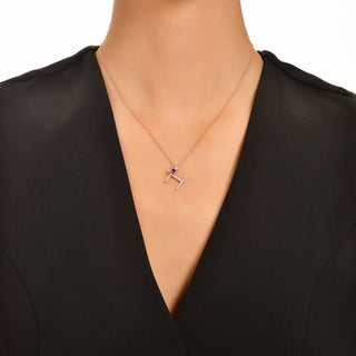LETTER H GOLD DIAMOND AMETHYST NECKLACE