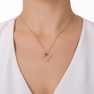 LETTER H GOLD DIAMOND CITRINE NECKLACE