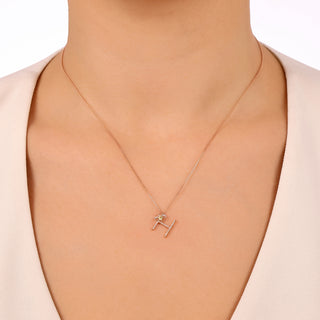 LETTER H GOLD DIAMOND PERIDOT SMALL NECKLACE