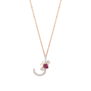 LETTER J GOLD DIAMOND RHODOLITE NECKLACE