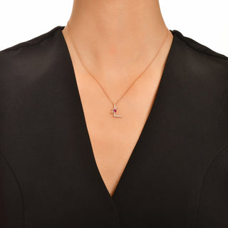 LETTER L GOLD DIAMOND RHODOLITE NECKLACE