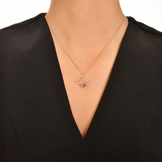LETTER M GOLD DIAMOND RHODOLITE NECKLACE