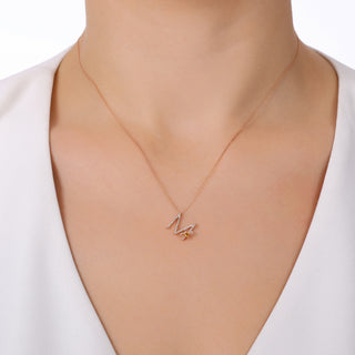 LETTER M GOLD DIAMOND CITRINE NECKLACE