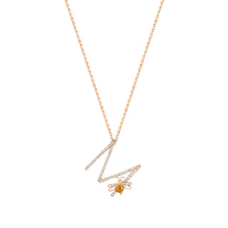 LETTER M GOLD DIAMOND CITRINE NECKLACE