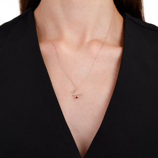 LETTER M GOLD DIAMOND GARNET SMALL NECKLACE