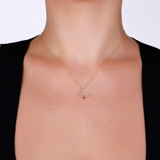 LETTER M GOLD DIAMOND RUBY SMALL NECKLACE