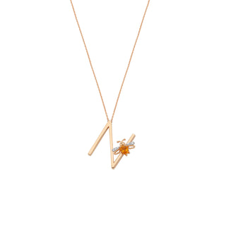 LETTER N GOLD DIAMOND CITRINE NECKLACE