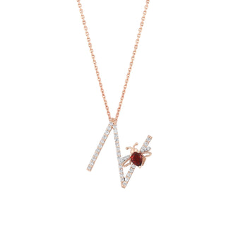 LETTER N GOLD DIAMOND GARNET NECKLACE