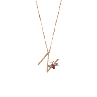 LETTER N GOLD DIAMOND GARNET NECKLACE