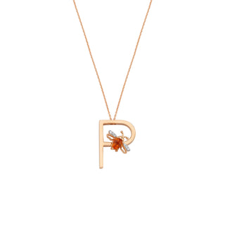 LETTER P GOLD DIAMOND CITRINE NECKLACE