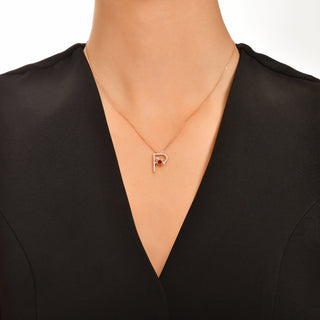 LETTER P GOLD DIAMOND GARNET NECKLACE