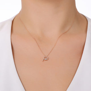 LETTER P GOLD DIAMOND BLUE TOPAZ SMALL NECKLACE