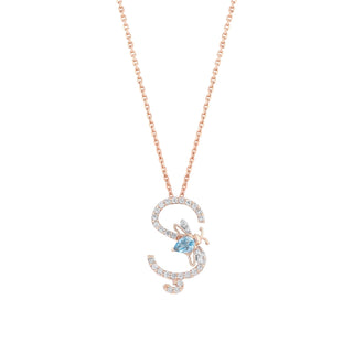 LETTER Ş GOLD DIAMOND BLUE TOPAZ NECKLACE