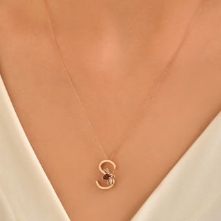 LETTER S GOLD DIAMOND GARNET NECKLACE