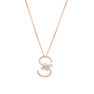 LETTER S GOLD DIAMOND BLUE TOPAZ SMALL NECKLACE