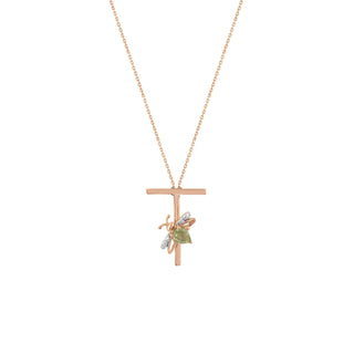 LETTER T GOLD DIAMOND PERIDOT NECKLACE