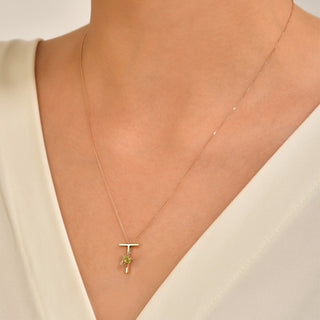LETTER T GOLD DIAMOND PERIDOT NECKLACE