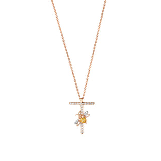 LETTER T GOLD DIAMOND CITRINE SMALL NECKLACE