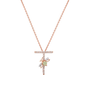 LETTER T GOLD DIAMOND PERIDOT SMALL NECKLACE